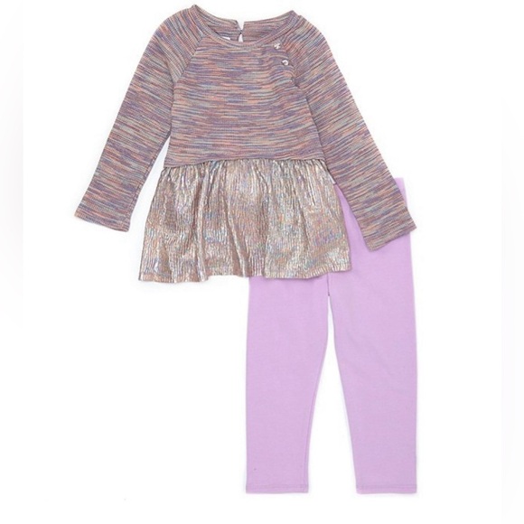 Bonnie Jean Long Sleeved Space Dyed Foiled Knit Top & Solid Stretch Leggings - Picture 3 of 6